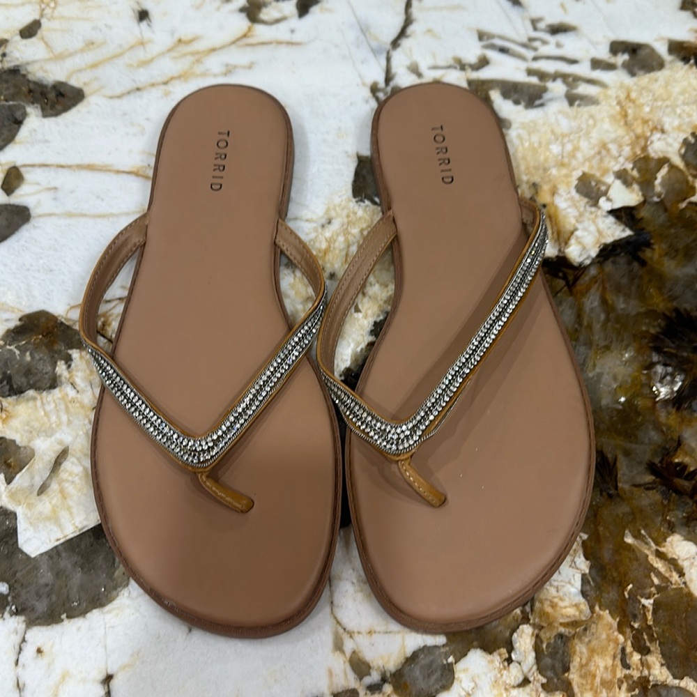 Torrid Tan Bling Flip Flop Sandals Sz 13W